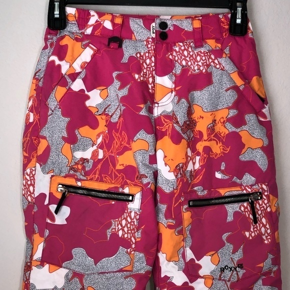 Roxy Girls Abstract Barbie Pink Camo Floral Combo Printed Snow Pants size M (10) - Picture 2 of 14